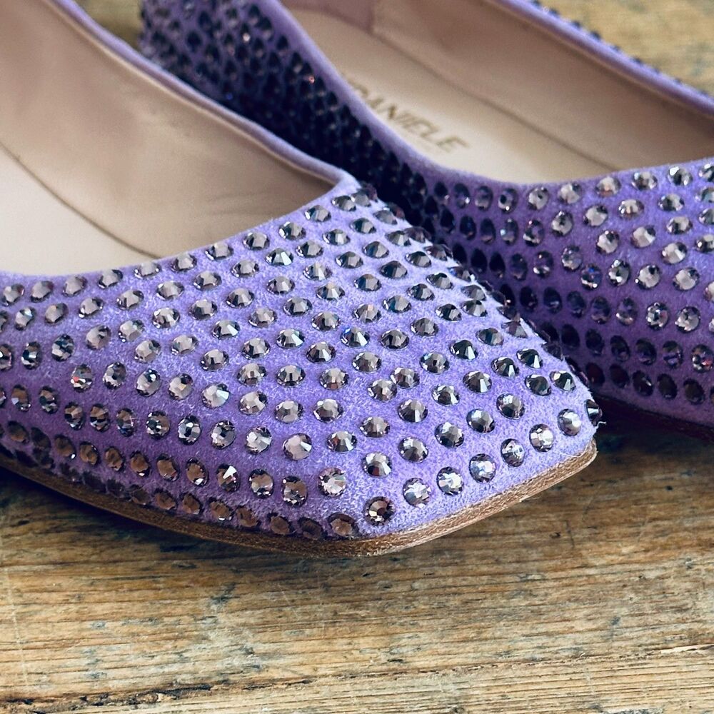 EddyDaniele Swarovski Crystal Lilac Suede Ballet Flat Shoes Square Italian Sz 40 - Picture 2 of 10